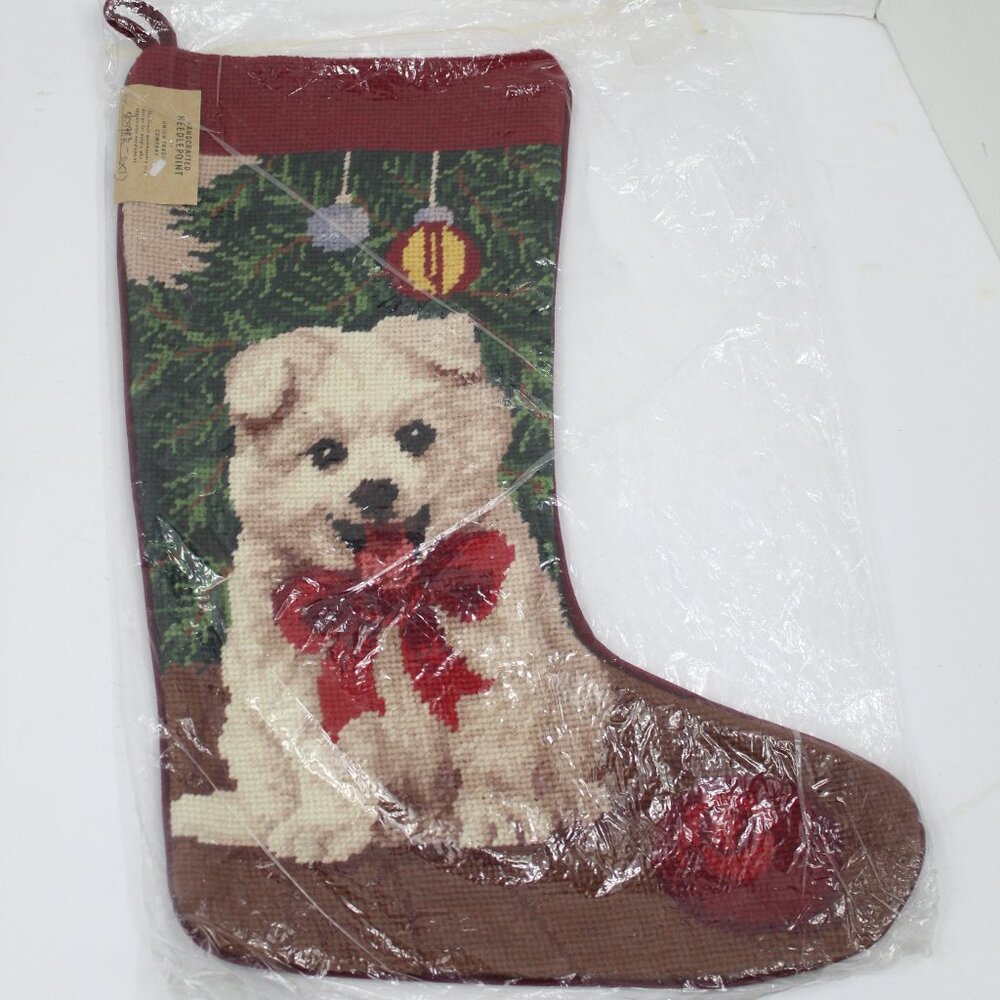 Christmas Claw Collection Bichon Handcrafted Needlepoint Velvet Back Stocking